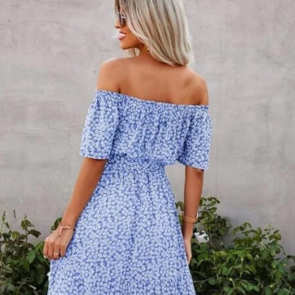 Floral off shoulder ruffle maxi dress BLUE - Picture 3 of 7